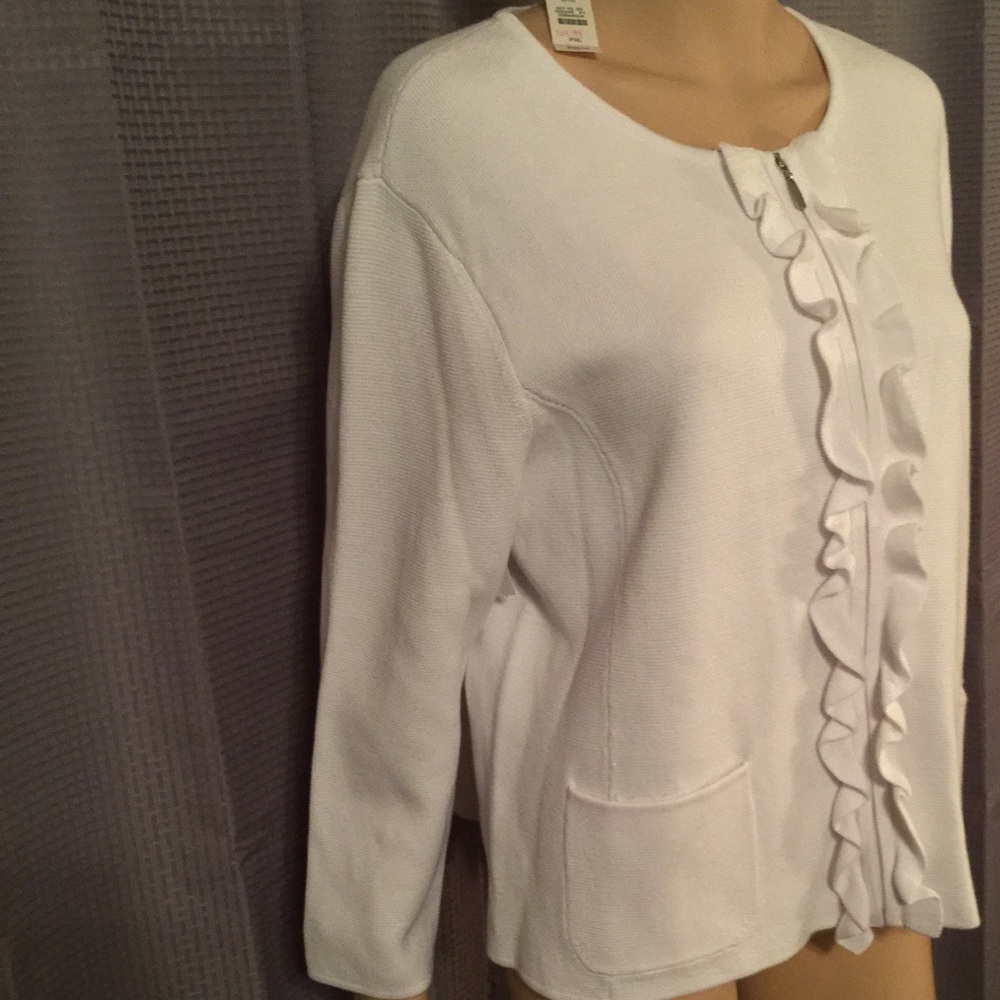 New W/Tags Talbots White Ruffle  Front Sweater XLP